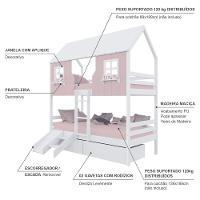 Beliche Casinha Encantada Com 02 Gavetas Kit Escada/ Escorregador Madeira Maciça Rosa/ Branco Megamobilia - 4