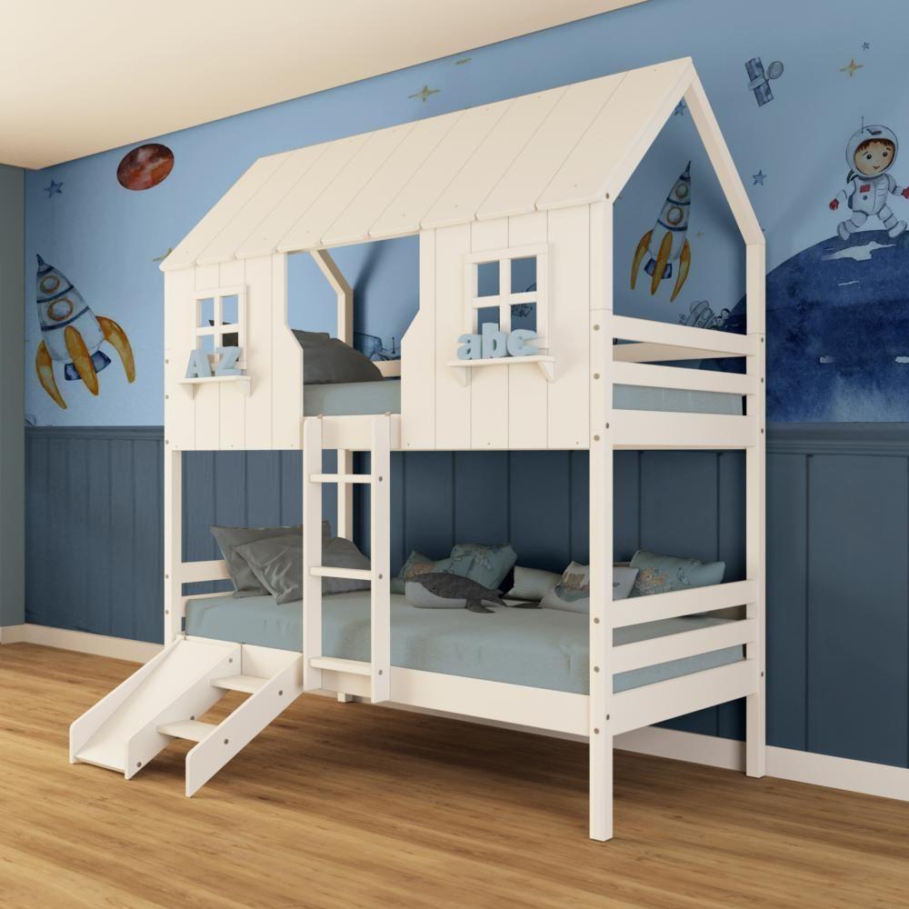 Beliche Casinha Encantada Com Kit Escada/ Escorregador Madeira Maciça Branco Megamobilia - 1