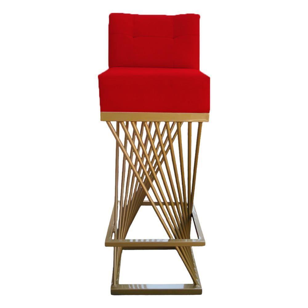 Banqueta Luma Base De Ferro Sued Vermelho D'classe Decor - 1