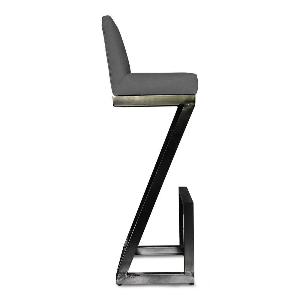 Banqueta Alta Z Base De Ferro Suede Grafite D'classe Decor - 3