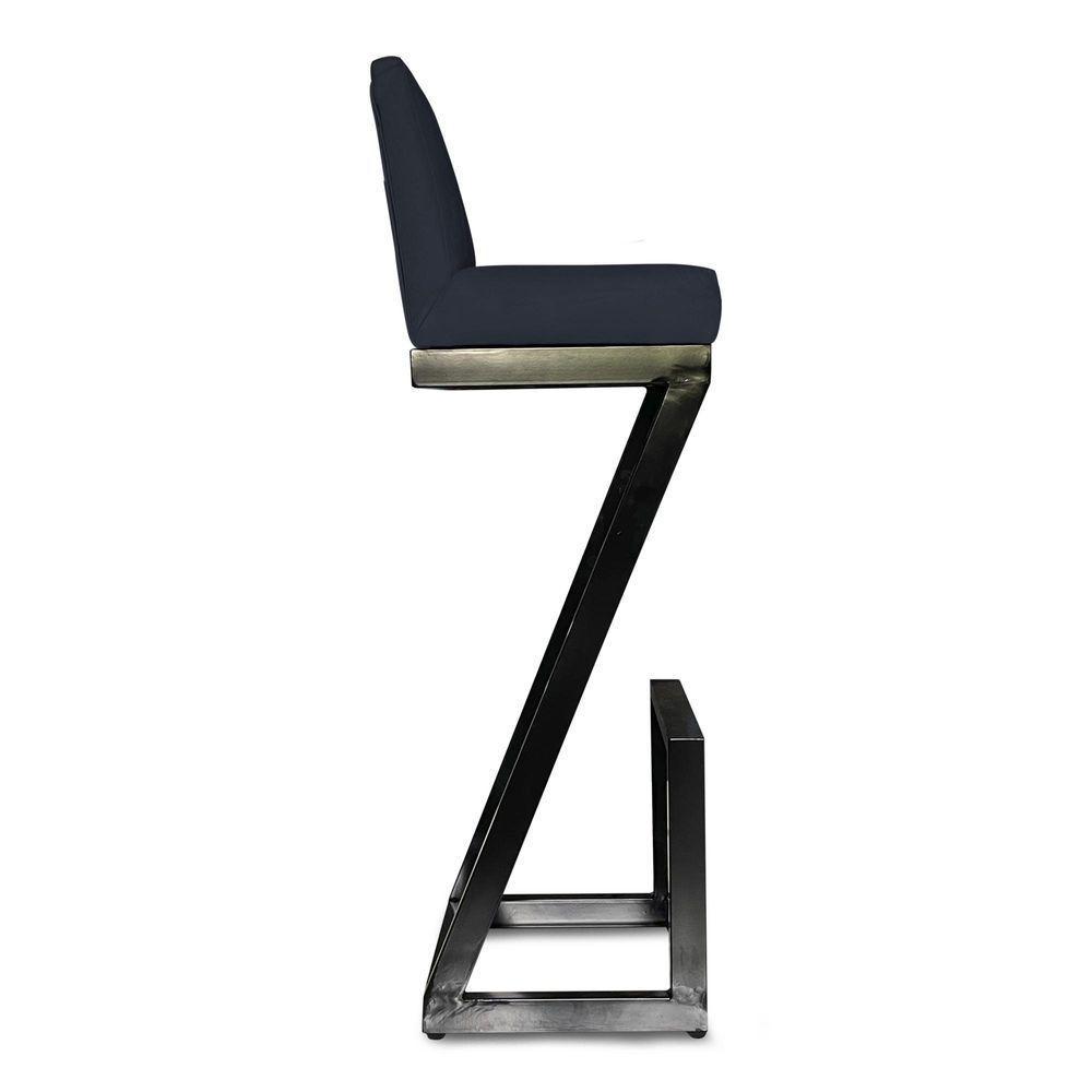 Banqueta Alta Z Base De Ferro Suede Azul Marinho D'classe Decor - 3