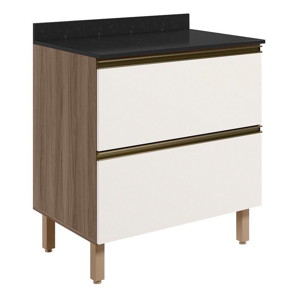 Balcao Com Tampo 2g 80cm Mdf Kali 16412 Carvalho Toq Off White Cetim Nicioli - 1