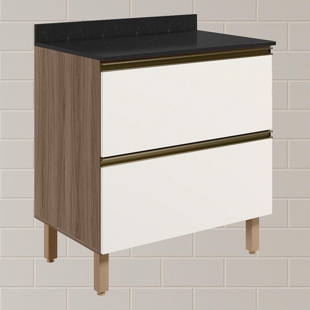 Balcao Com Tampo 2g 80cm Mdf Kali 16412 Carvalho Toq Off White Cetim Nicioli - 2