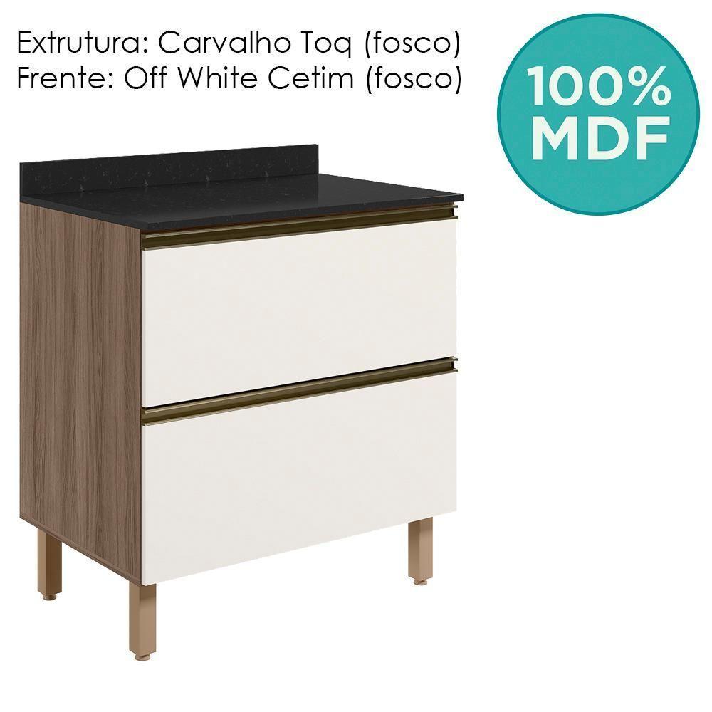 Balcao Com Tampo 2g 80cm Mdf Kali 16412 Carvalho Toq Off White Cetim Nicioli - 4