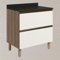 Balcao Com Tampo 2g 80cm Mdf Kali 16412 Carvalho Toq Off White Cetim Nicioli - 2