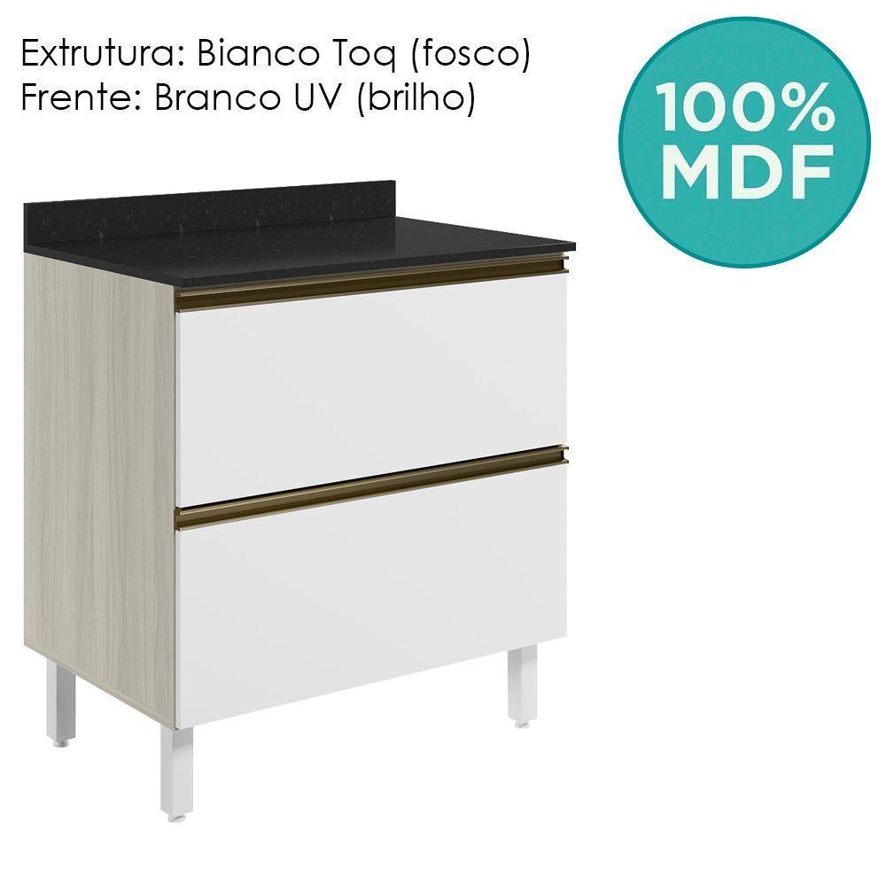 Balcao Com Tampo 2g 80cm Mdf Kali 16412 Bianco Toq Branco Uv Nicioli - 4