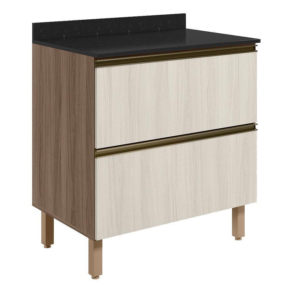 Balcao Com Tampo 2g 80cm Mdf Kali 16412 Carvalho Toq Bianco Toq Nicioli - 1