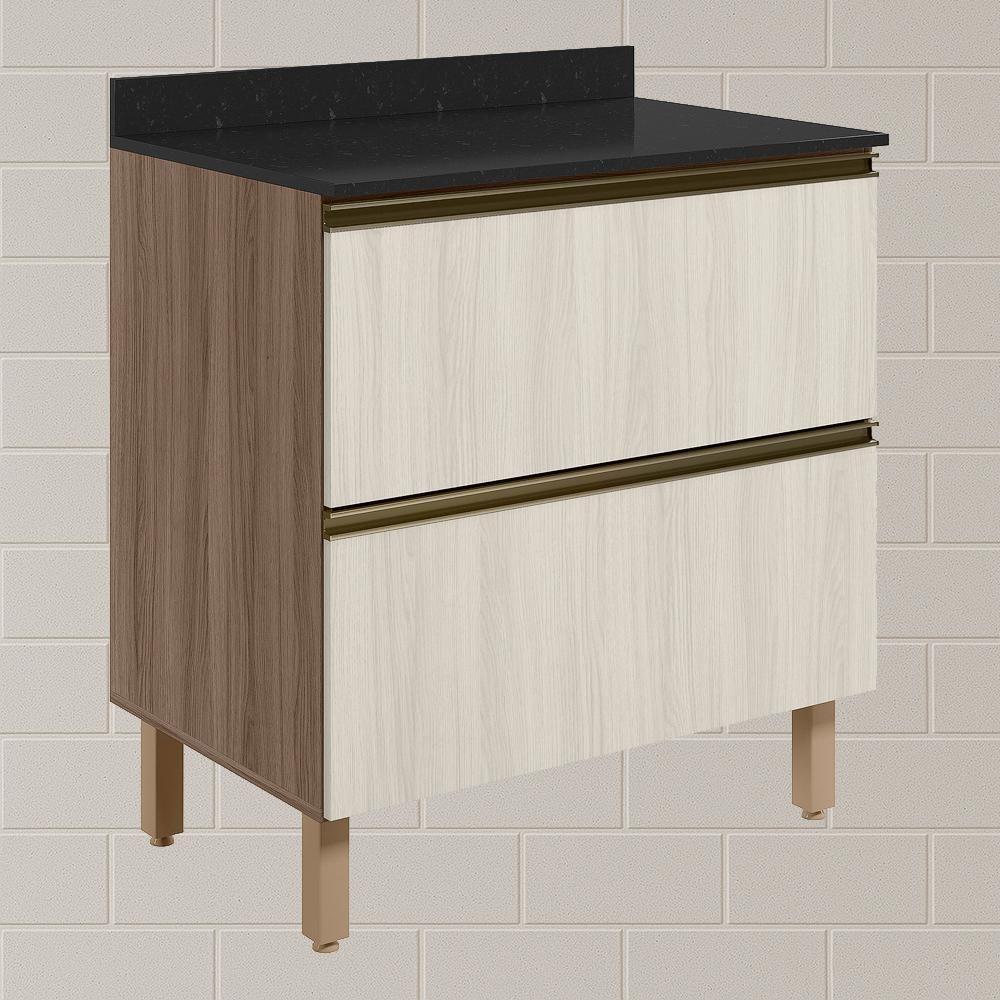 Balcao Com Tampo 2g 80cm Mdf Kali 16412 Carvalho Toq Bianco Toq Nicioli - 3