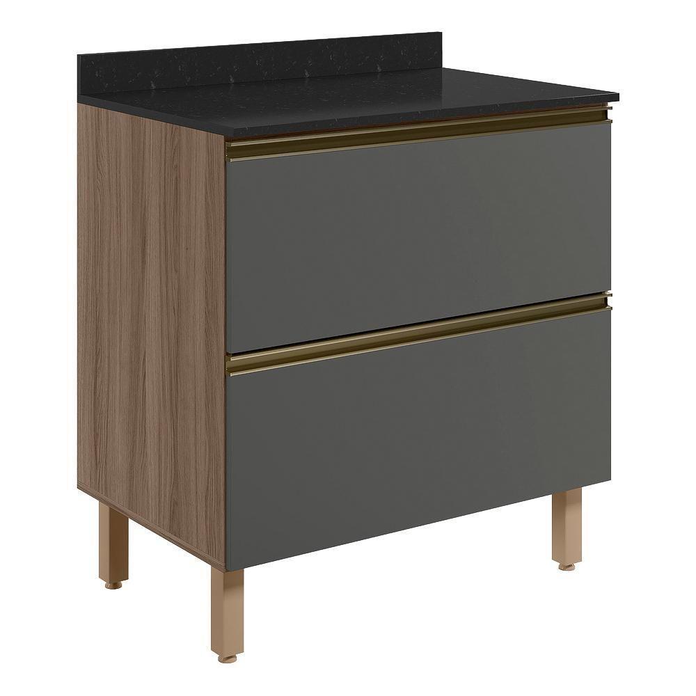 Balcao Com Tampo 2g 80cm Mdf Kali 16412 Carvalho Toq Chumbo Nicioli - 1