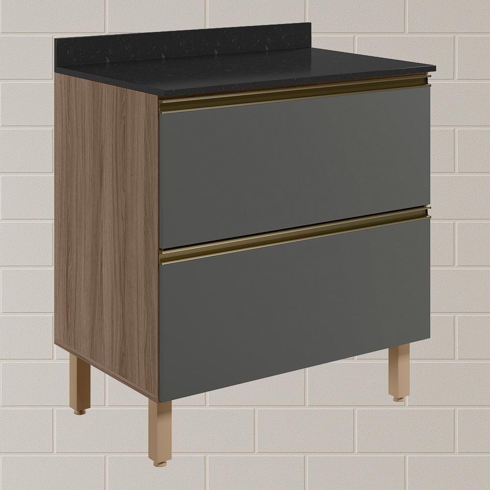 Balcao Com Tampo 2g 80cm Mdf Kali 16412 Carvalho Toq Chumbo Nicioli - 2