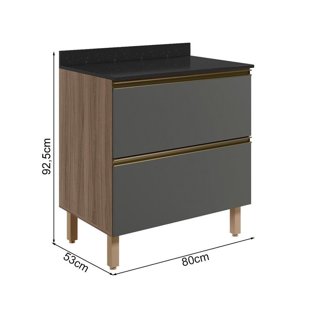 Balcao Com Tampo 2g 80cm Mdf Kali 16412 Carvalho Toq Chumbo Nicioli - 3