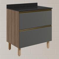 Balcao Com Tampo 2g 80cm Mdf Kali 16412 Carvalho Toq Chumbo Nicioli - 2