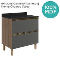 Balcao Com Tampo 2g 80cm Mdf Kali 16412 Carvalho Toq Chumbo Nicioli