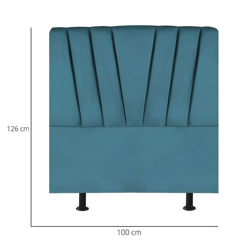 Cabeceira Solteiro Cama Box Estofada 100 Cm Lile Suede Azul Turquesa - 3