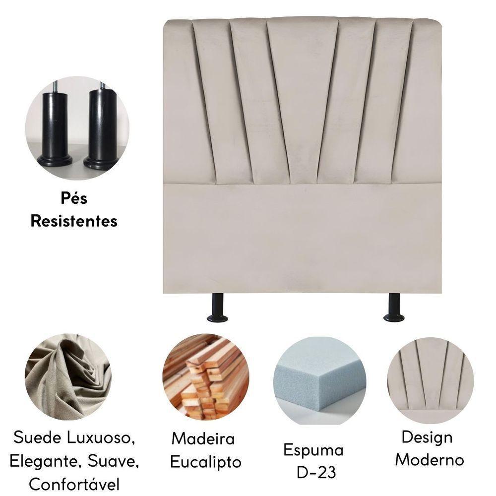 Cabeceira Estofada De Cama Casal Box 140 Cm Ariel Suede Bege - 4