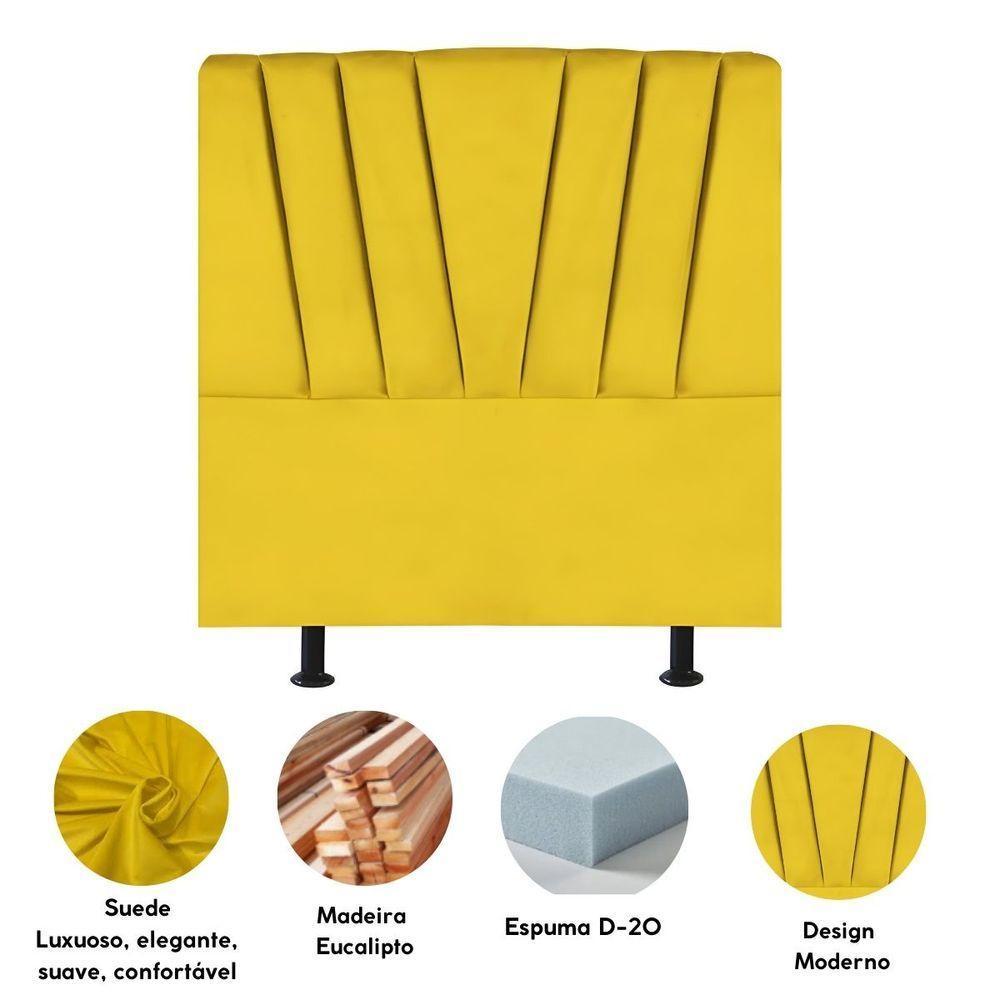 Cabeceira Estofada De Cama Casal Box 140 Cm Ariel Suede Amarelo - 4