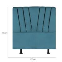 Cabeceira Estofada Cama Box Solteiro 100 Cm Ariel Suede Azul Turquesa - 3