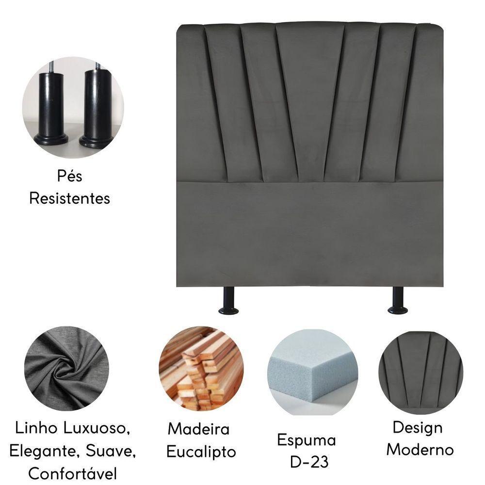 Cabeceira Estofada Cama Box Solteiro 100 Cm Ariel Linho Cinza - 4