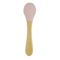 Colher De Silicone Para Bebês Cabo De Bambu Produto Infantil Antimicrobiana Cor Rosa - 2