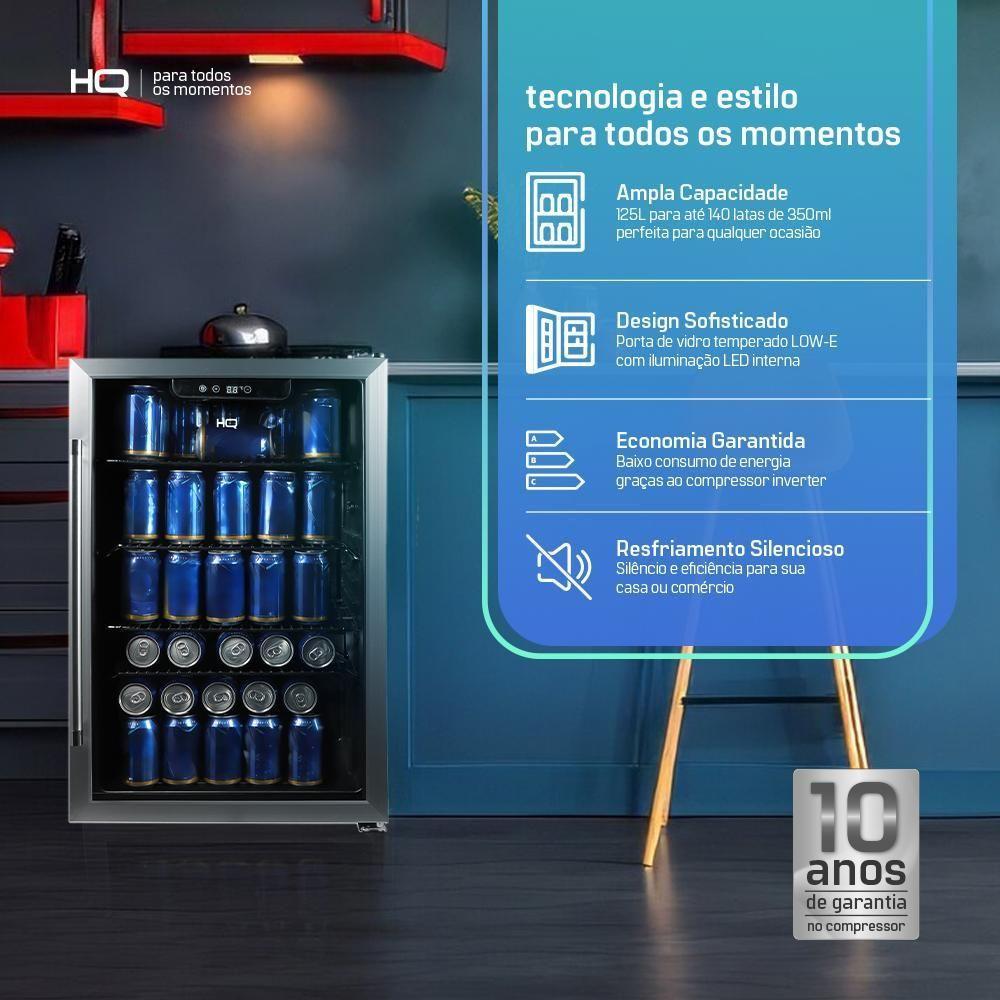 Cervejeira Expositor Vertical HQ Vidro Duplo 125 Litros Preta E Inox HQ-125CEVPV 220V - 8