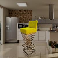 Banqueta Luma Base De Ferro Sued Amarelo D'classe Decor - 8