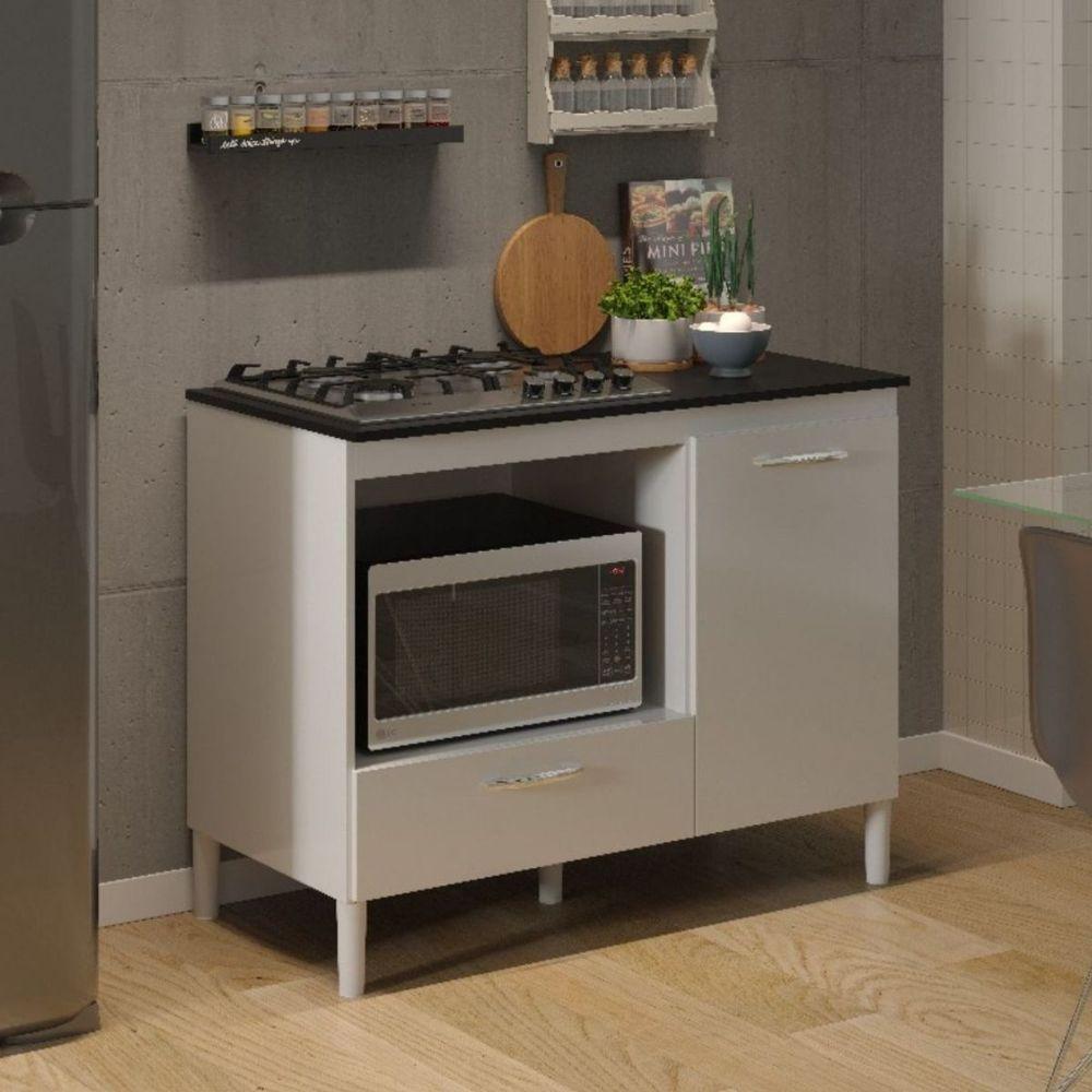 Balcão Para Cooktop Armário De Cozinha Compacta Com Tampo Branco - 2