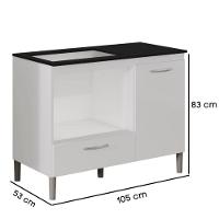 Balcão Para Cooktop Armário De Cozinha Compacta Com Tampo Branco - 3