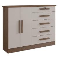 Cômoda New Athos 5 Gavetas Com Sapateira D' Doro Castanho-off White - 1