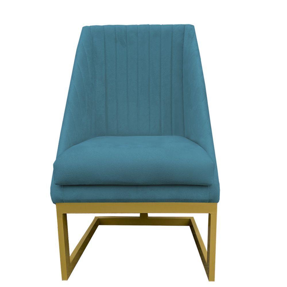 Cadeira Para Sala De Jantar Ana Base De Ferro Suede Azul Tiffany D'classe Decor - 1