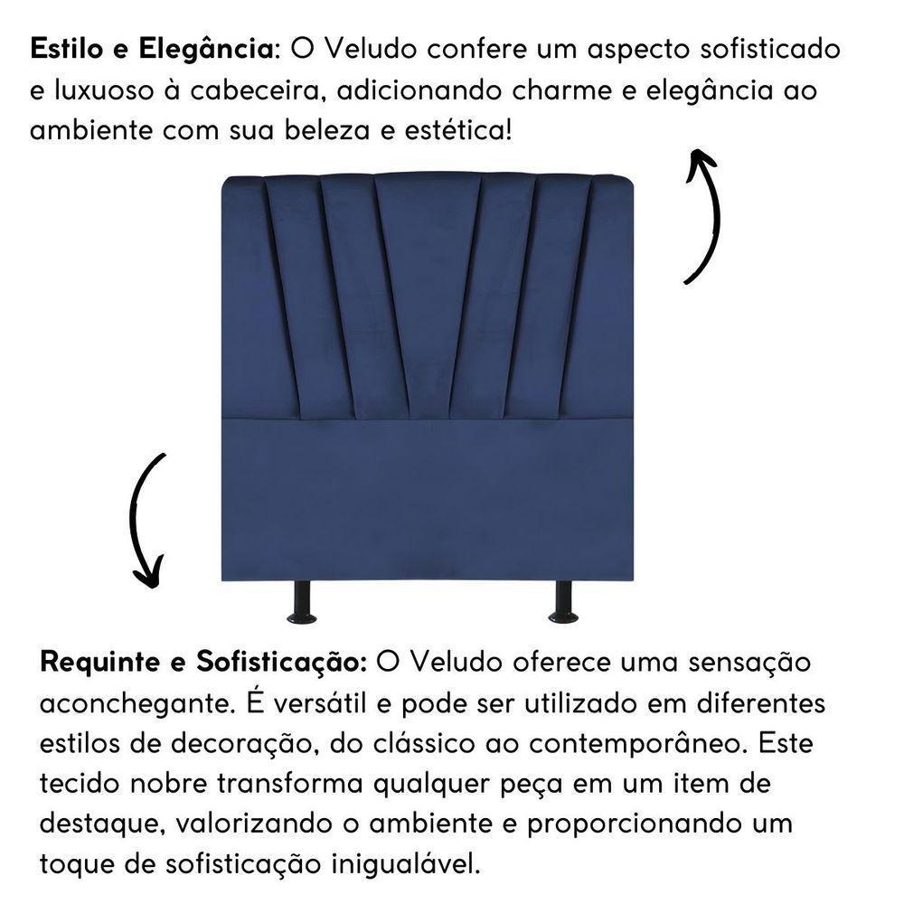 Cabeceira Estofada Cama Casal Queen Size 160 Cm Ariel Veludo Azul Marinho - 5