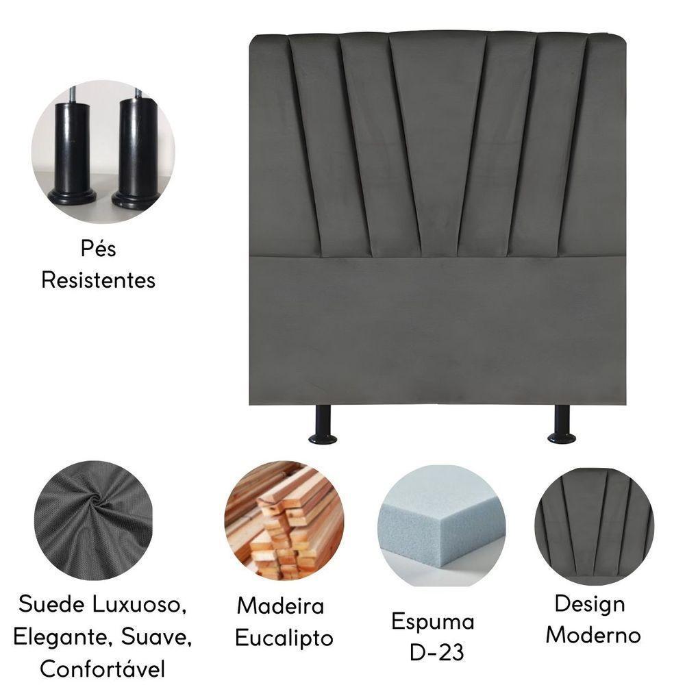Cabeceira Solteiro Cama Box Estofada 90 Cm Lile Suede Cinza - 4