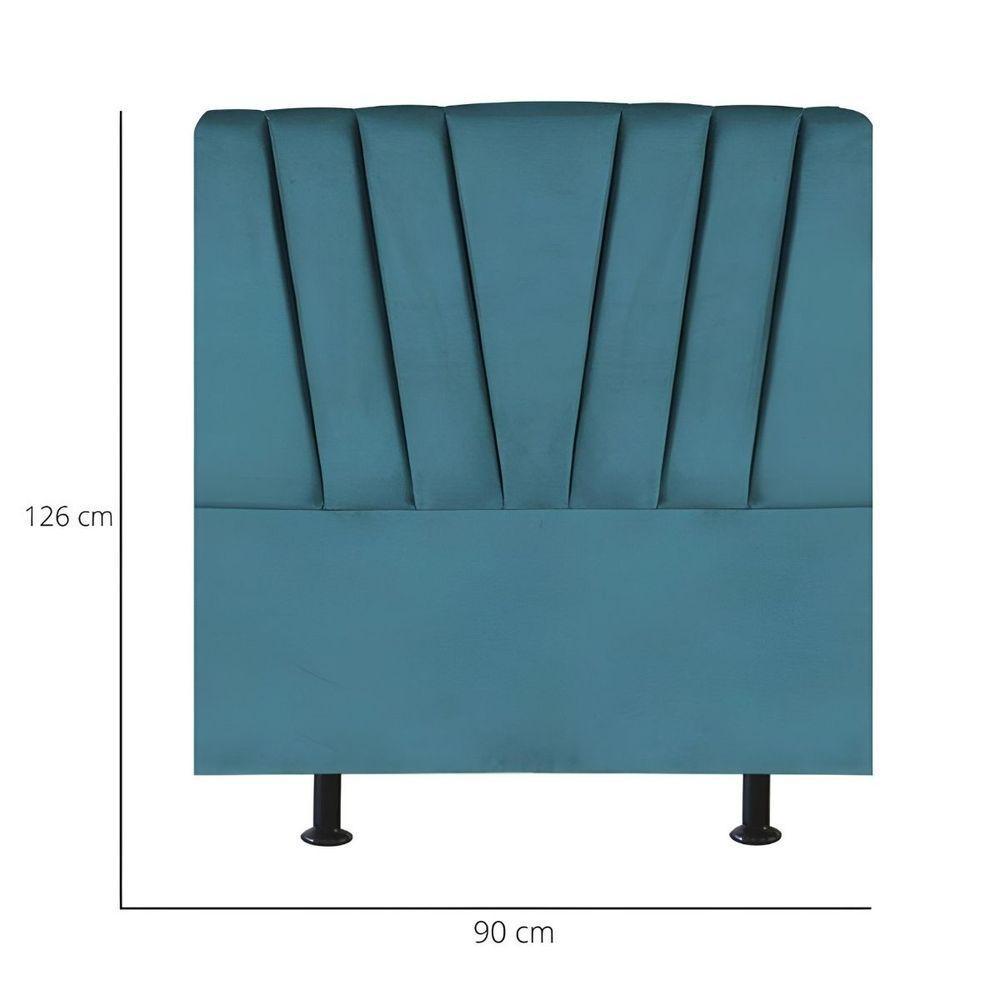 Cabeceira Solteiro Cama Box Estofada 90 Cm Lile Suede Azul Turquesa - 3