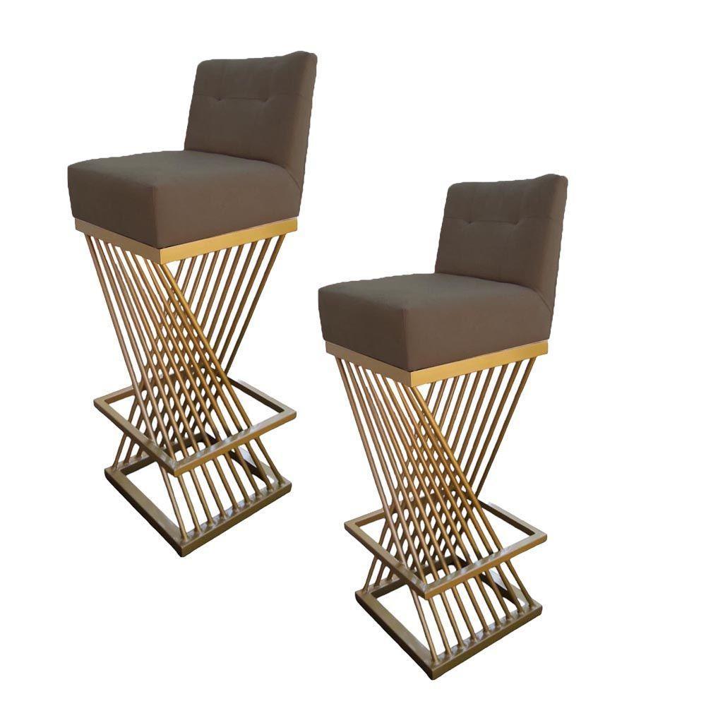 Kit 02 Banquetas Luma Base De Ferro Sued Marrom Rato D'classe Decor - 1