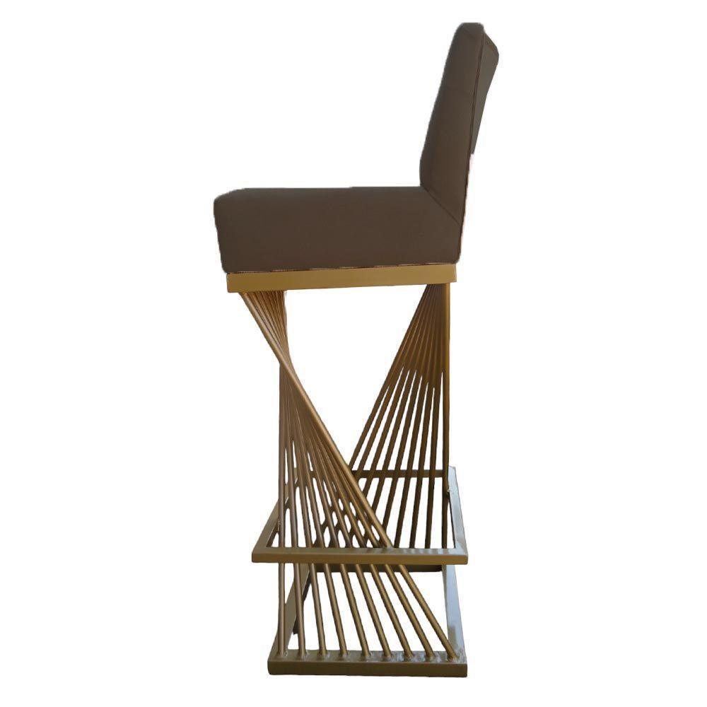 Kit 02 Banquetas Luma Base De Ferro Sued Marrom Rato D'classe Decor - 3