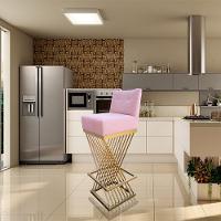 Kit 02 Banquetas Luma Base De Ferro Sued Rosa Bebê D'classe Decor - 9