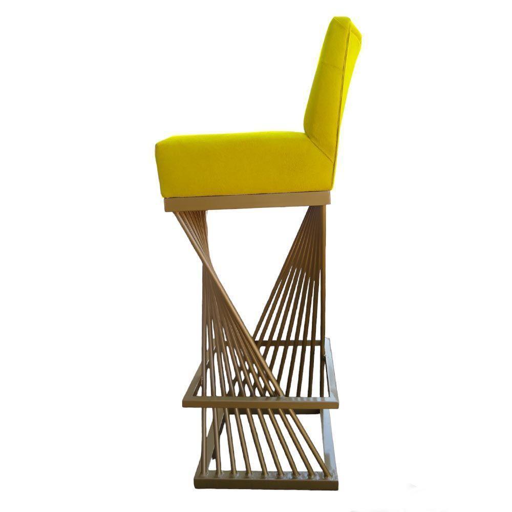 Kit 02 Banquetas Luma Base De Ferro Sued Amarelo D'classe Decor - 3