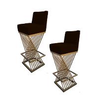 Kit 02 Banquetas Luma Base De Ferro Sued Marrom D'classe Decor - 1