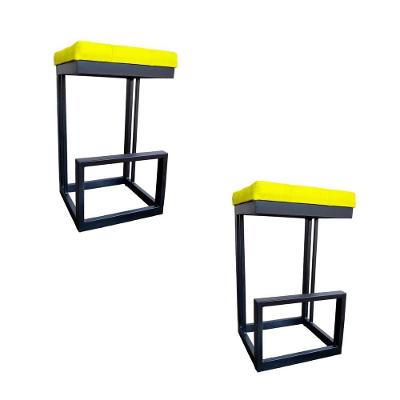 Kit 02 Banquetas Londres Base De Ferro Sued Amarelo D'classe Decor