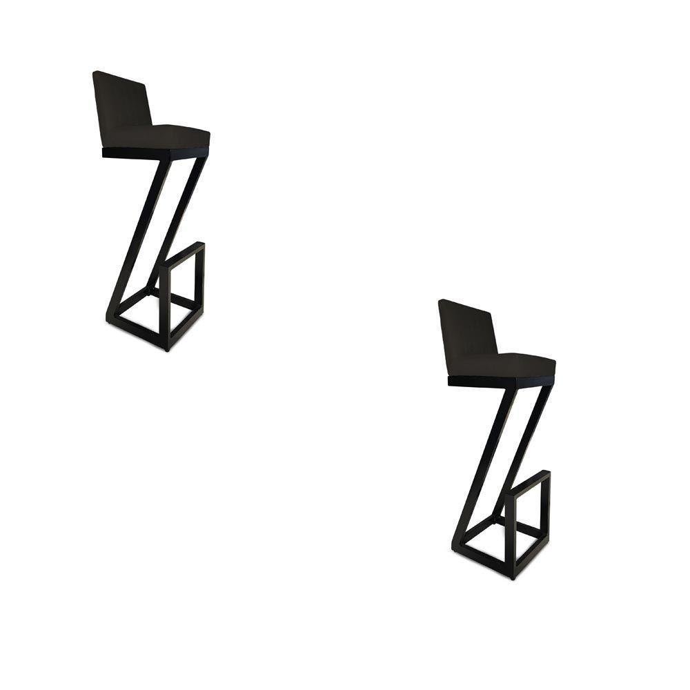 Kit 02 Banqueta Alta Z Base De Ferro Suede Preto D'classe Decor - 1