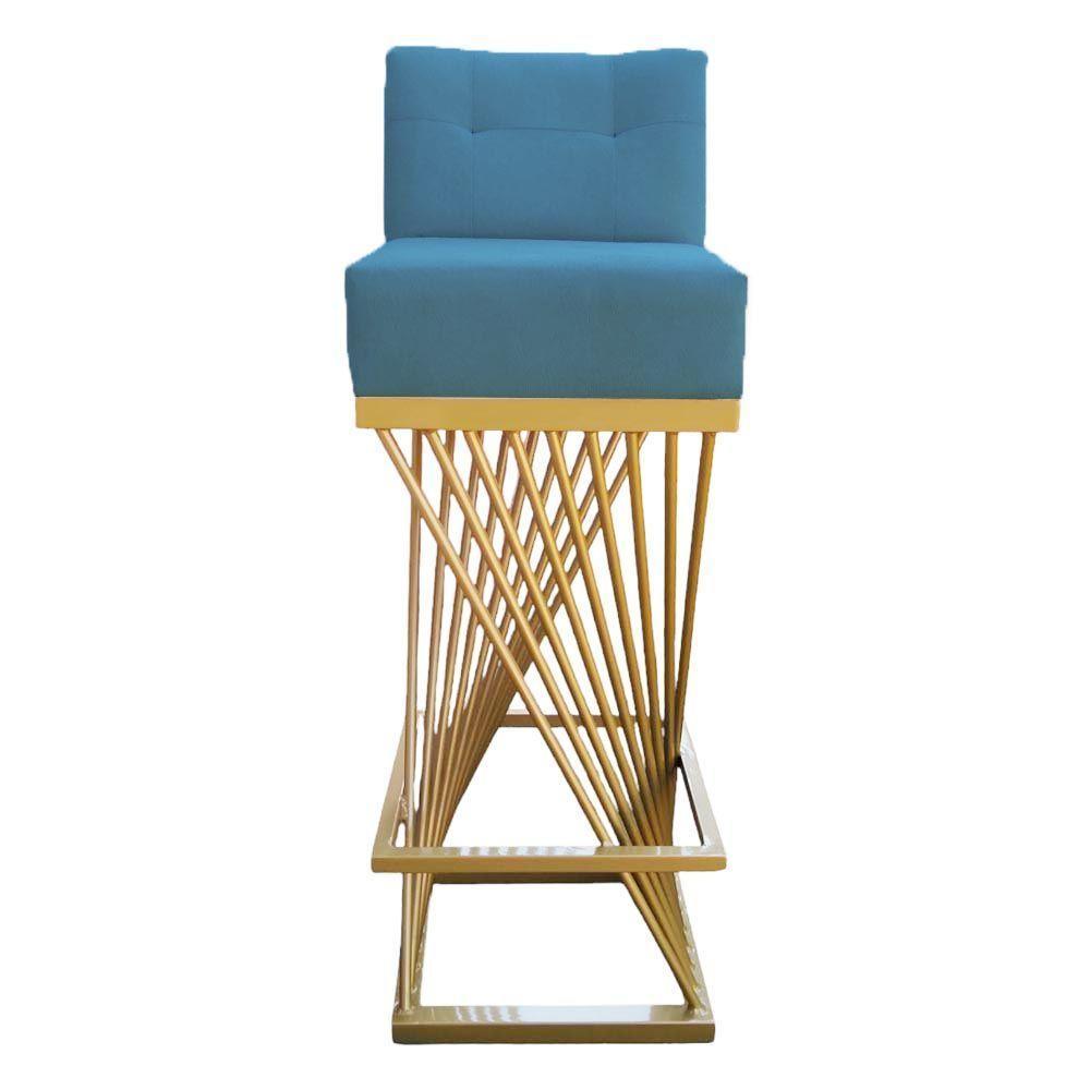 Kit 02 Banquetas Luma Base De Ferro Sued Azul Tiffany D'classe Decor - 2