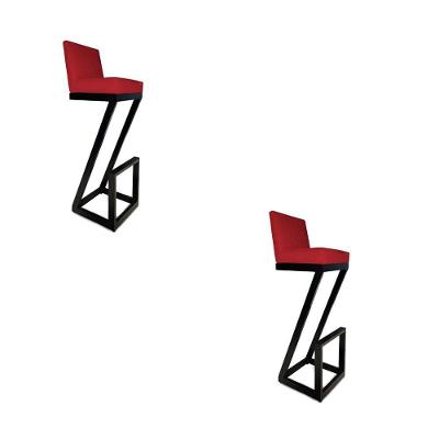 Kit 02 Banqueta Alta Z Base De Ferro Suede Vermelho D'classe Decor