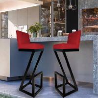 Kit 02 Banqueta Alta Z Base De Ferro Suede Vermelho D'classe Decor - 6