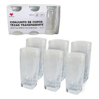Jogo 6 Copos Quadrado Texas Bali Vidro 320ml Transparente Luxo - 1