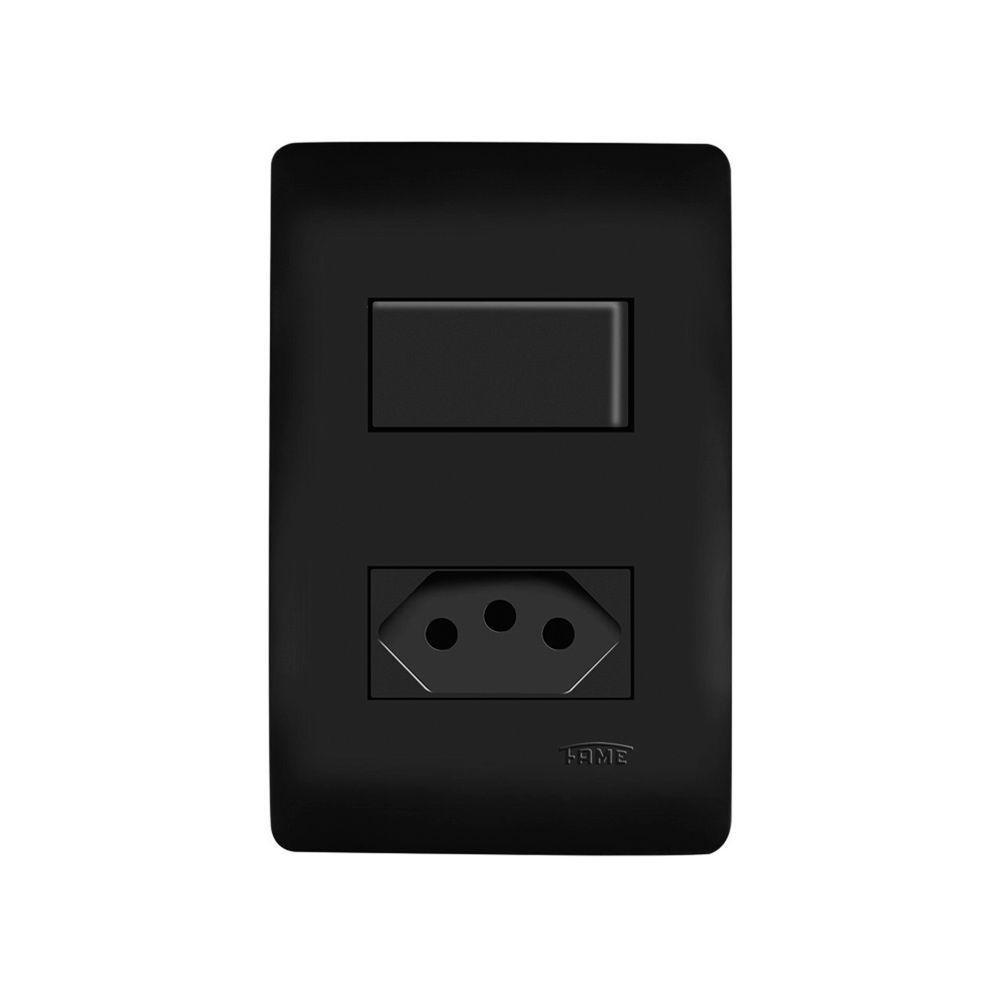 Interruptor Simples E Tomada 2p+t 10a Fame Habitat Black Com Placa 4x2 Preto - 1