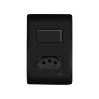 Interruptor Simples E Tomada 2p+t 10a Fame Habitat Black Com Placa 4x2 Preto - 1