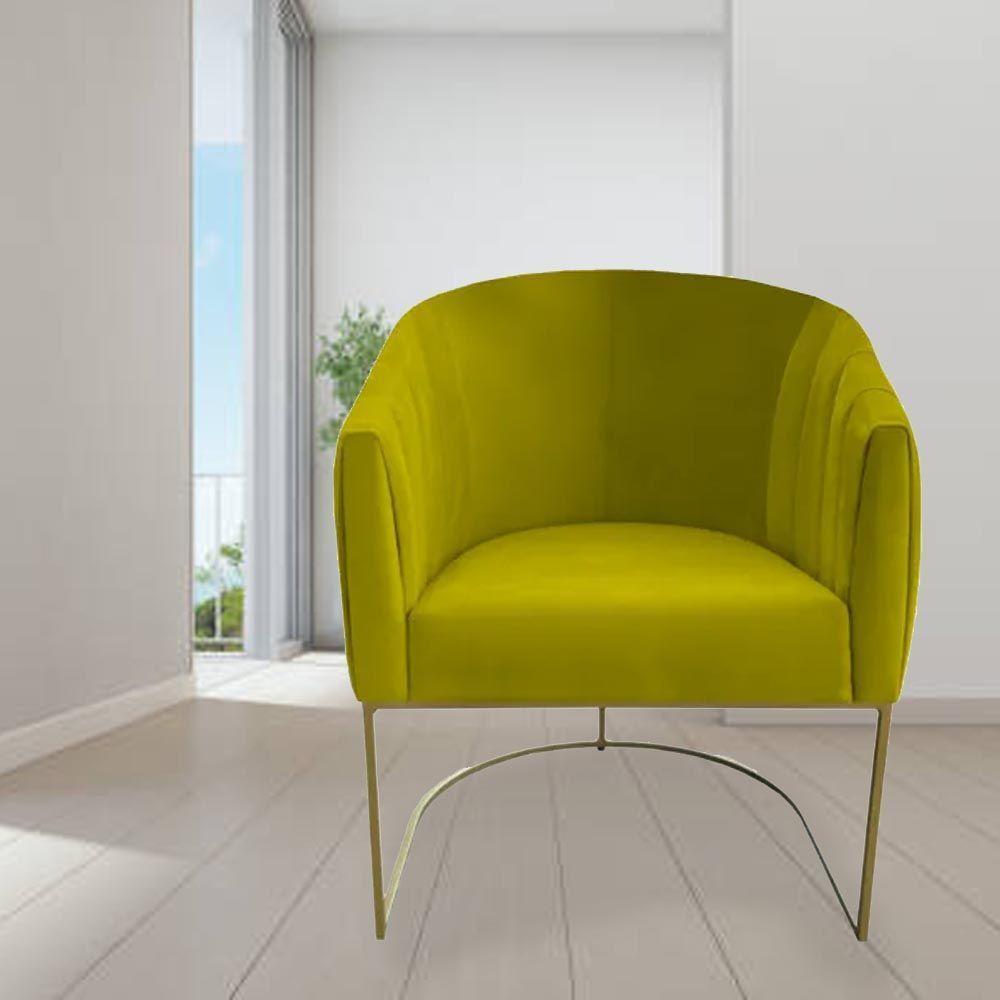 Kit 03 Poltrona Julia Com Base De Ferro Sala De Estar Escritório Recepção Clinica Suede Amarelo D'classe Decor - 7