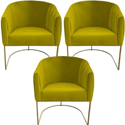 Kit 03 Poltrona Julia Com Base De Ferro Sala De Estar Escritório Recepção Clinica Suede Amarelo D'classe Decor