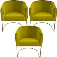 Kit 03 Poltrona Julia Com Base De Ferro Sala De Estar Escritório Recepção Clinica Suede Amarelo D'classe Decor - 1