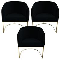 Kit 03 Poltrona Julia Com Base De Ferro Sala De Estar Escritório Recepção Clinica Suede Preto D'classe Decor - 1