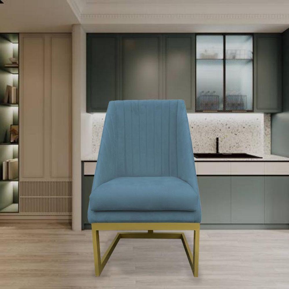 Kit 02 Cadeiras Para Sala De Jantar Ana Base De Ferro Suede Azul Tiffany D'classe Decor - 7